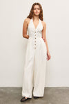 Blakely Button Front Halter Jumpsuit in Oatmeal