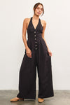 Blakely Button Front Halter Jumpsuit in Black