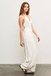 Blakely Button Front Halter Jumpsuit in Oatmeal