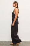 Blakely Button Front Halter Jumpsuit in Black