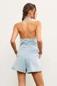 Jessie Halter Vest Romper in Light Denim