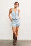Jessie Halter Vest Romper in Light Denim