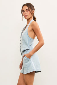 Jessie Halter Vest Romper in Light Denim