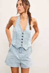 Jessie Halter Vest Romper in Light Denim
