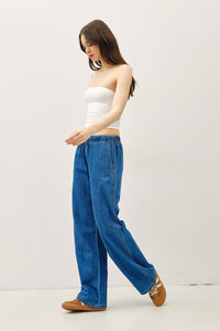 Denim Look Wide Leg Pant in Medium Denim