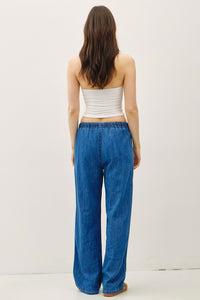 Denim Look Wide Leg Pant in Medium Denim