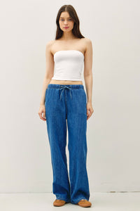 Denim Look Wide Leg Pant in Medium Denim
