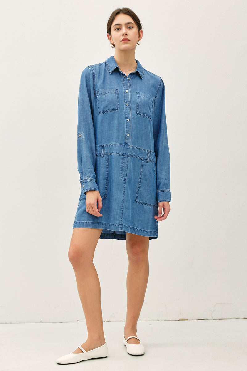 Goldie Tencel Denim Drop Waist Dress More Washes