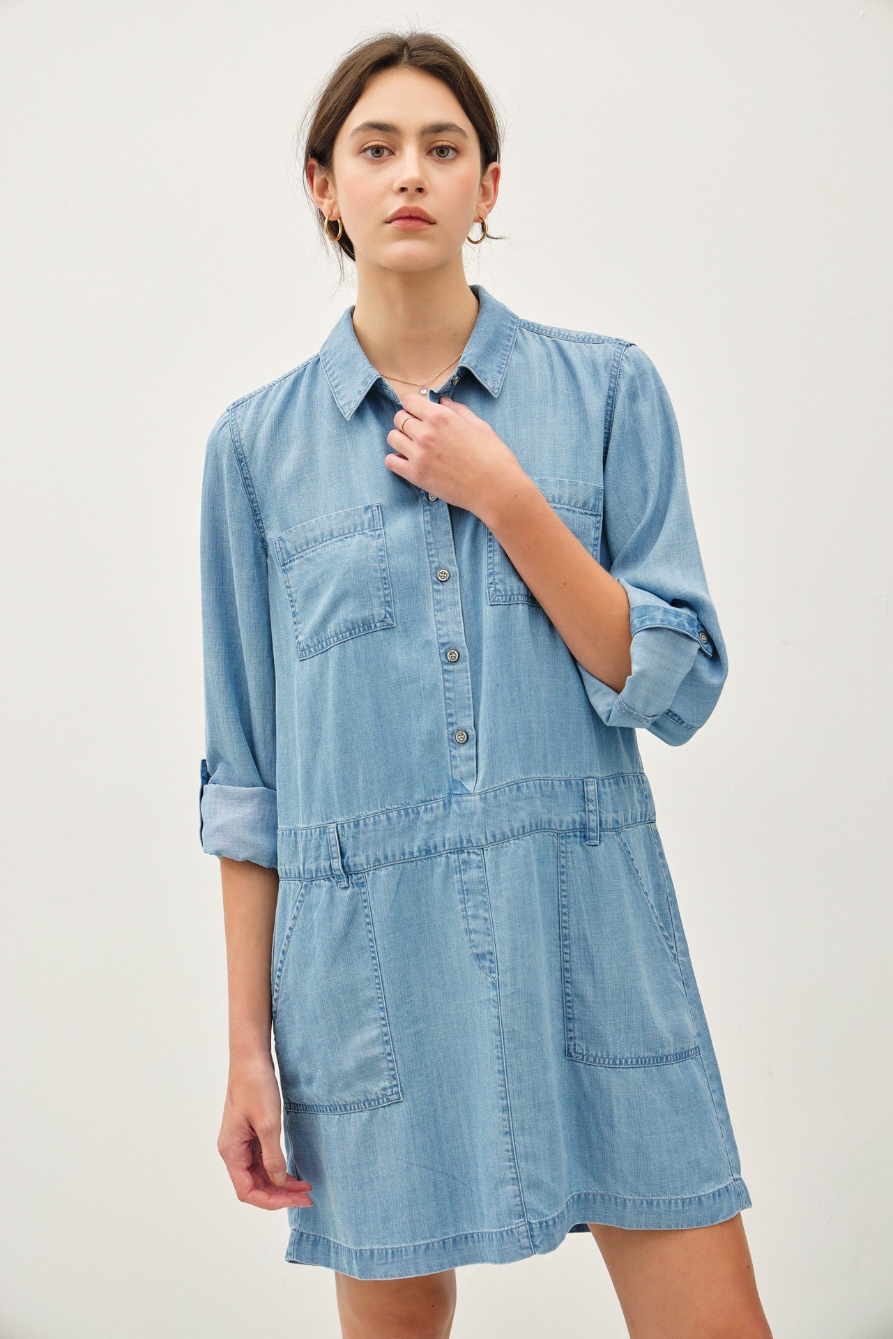 Goldie Tencel Denim Drop Waist Dress More Washes Final Sale XSmall / Light Wash Goldie Tencel Denim Drop Waist Dress More Washes Final Sale XSmall / Light Wash
