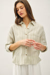 Sun and Stone Striped Button Down Top in Sage