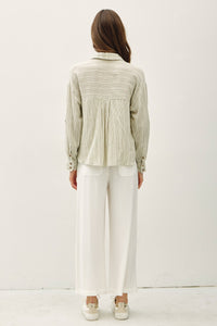 Sun and Stone Striped Button Down Top in Sage
