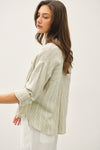 Sun and Stone Striped Button Down Top in Sage