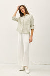 Sun and Stone Striped Button Down Top in Sage