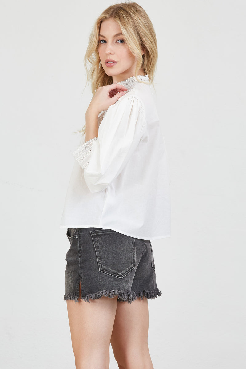 Boho Lace Puff Sleeve Top