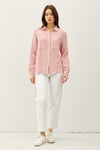 Gauze Striped Button Down in Coral