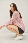 Gauze Striped Button Down in Coral