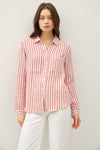 Gauze Striped Button Down in Coral