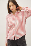 Gauze Striped Button Down in Coral