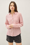 Gauze Striped Button Down in Coral