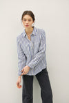 Gauze Striped Button Down in Blue