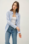 Hampton Pinstripe Linen Blend Button Down in Blue