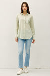 Hampton Pinstripe Linen Blend Button Down in Green