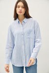 Hampton Pinstripe Linen Blend Button Down in Blue