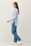 Hampton Pinstripe Linen Blend Button Down in Blue