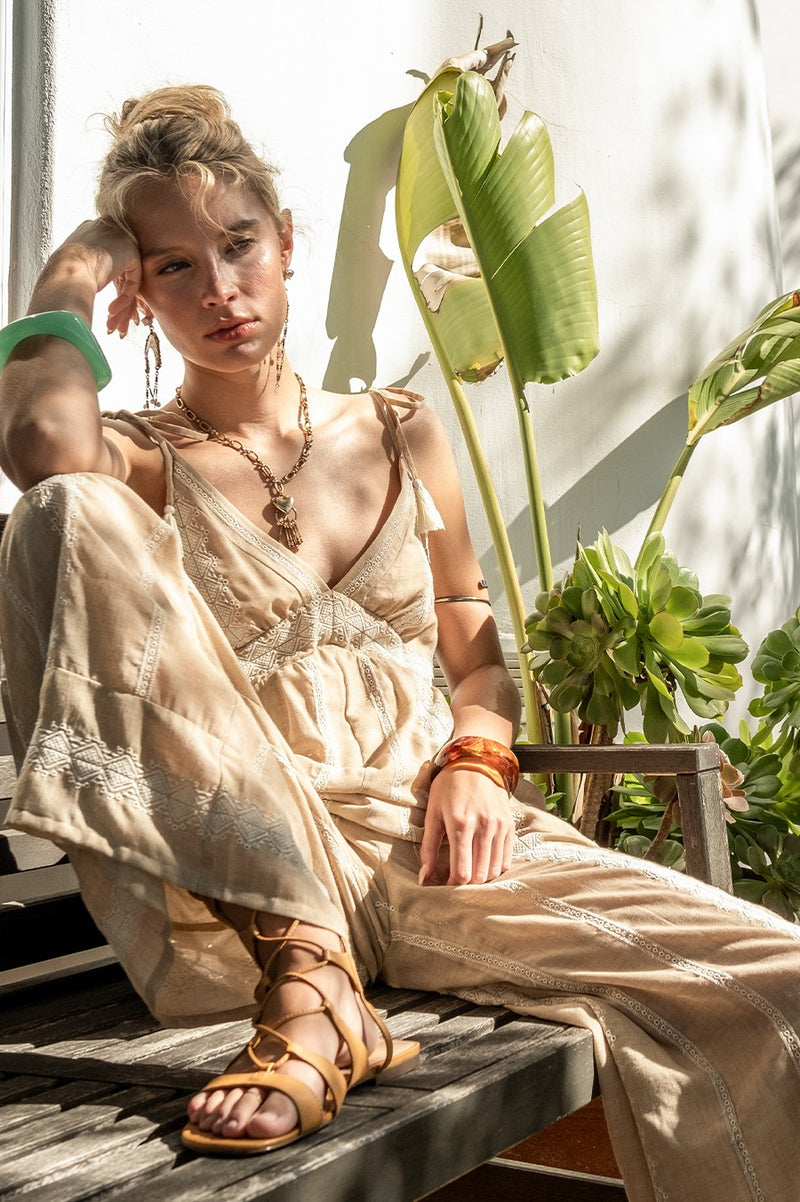 So Fine Embroidered Jumpsuit in Taupe