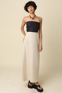 Color Block Strapless Linen Maxi Dress in Taupe