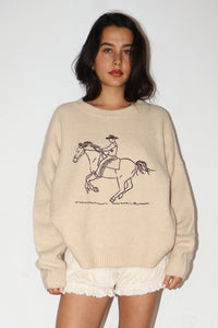 Embroidered Cowboy Sweater in Butter