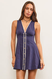 Ava Contrast Piping Dress in Mednight