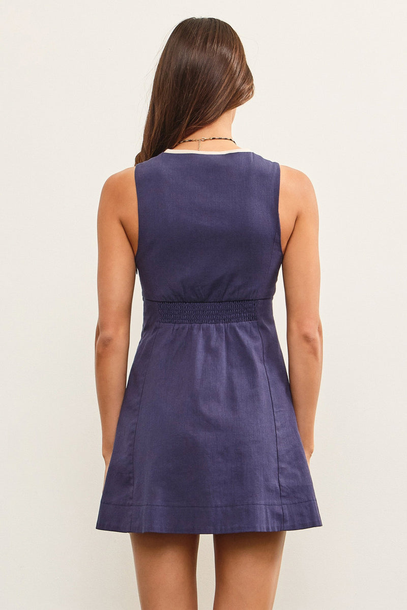 Ava Contrast Piping Dress in Mednight