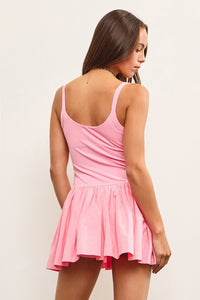 Kira Basque Waist Mini Skort Dress in Pink