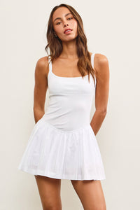 Kira Basque Waist Mini Skort Dress in White