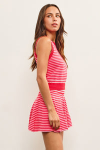 Court Side Red Stripe Tennis Skirt Set