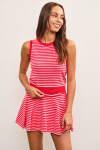 Court Side Red Stripe Tennis Skirt Set