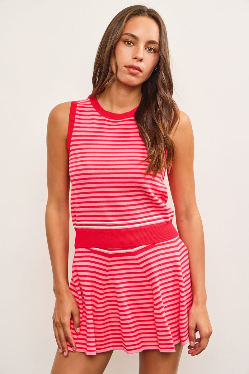 Court Side Red Stripe Tennis Skirt Set