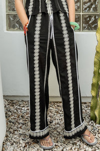 Embroidered Flowy Pant in Black