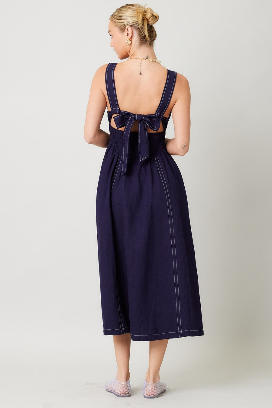 Contrast Stitch Maxi Dress in Navy