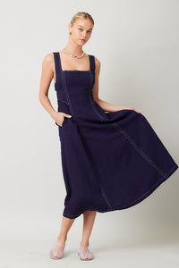 Contrast Stitch Maxi Dress in Navy