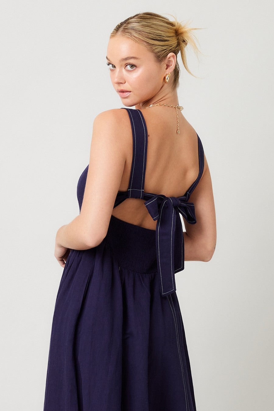 Contrast Stitch Maxi Dress in Navy