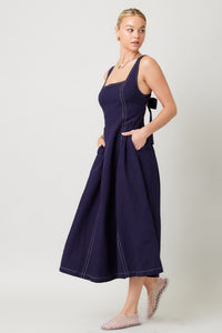 Contrast Stitch Maxi Dress in Navy