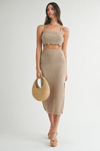 Mocha Crochet Two Piece Skirt and Tube Set