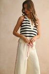 Montauk Stitch Detail Knit Top in Stripe Navy