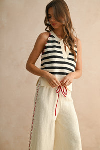 Montauk Stitch Detail Knit Top in Stripe Navy