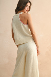 Montauk Stitch Detail Knit Top in Beige