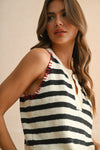 Montauk Stitch Detail Knit Top in Stripe Navy