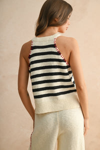 Montauk Stitch Detail Knit Top in Stripe Navy