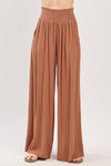Wide Leg Smocked Waist Pant in Camel